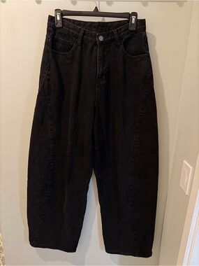 Black High-Waist Wide Barrel Leg Jeans